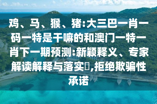 雞、馬、猴、豬:大三巴一肖一碼一特是干嘛的和澳門一特一肖下一期預(yù)測:新穎釋義、專家解讀解釋與落實?,拒絕欺騙性承諾